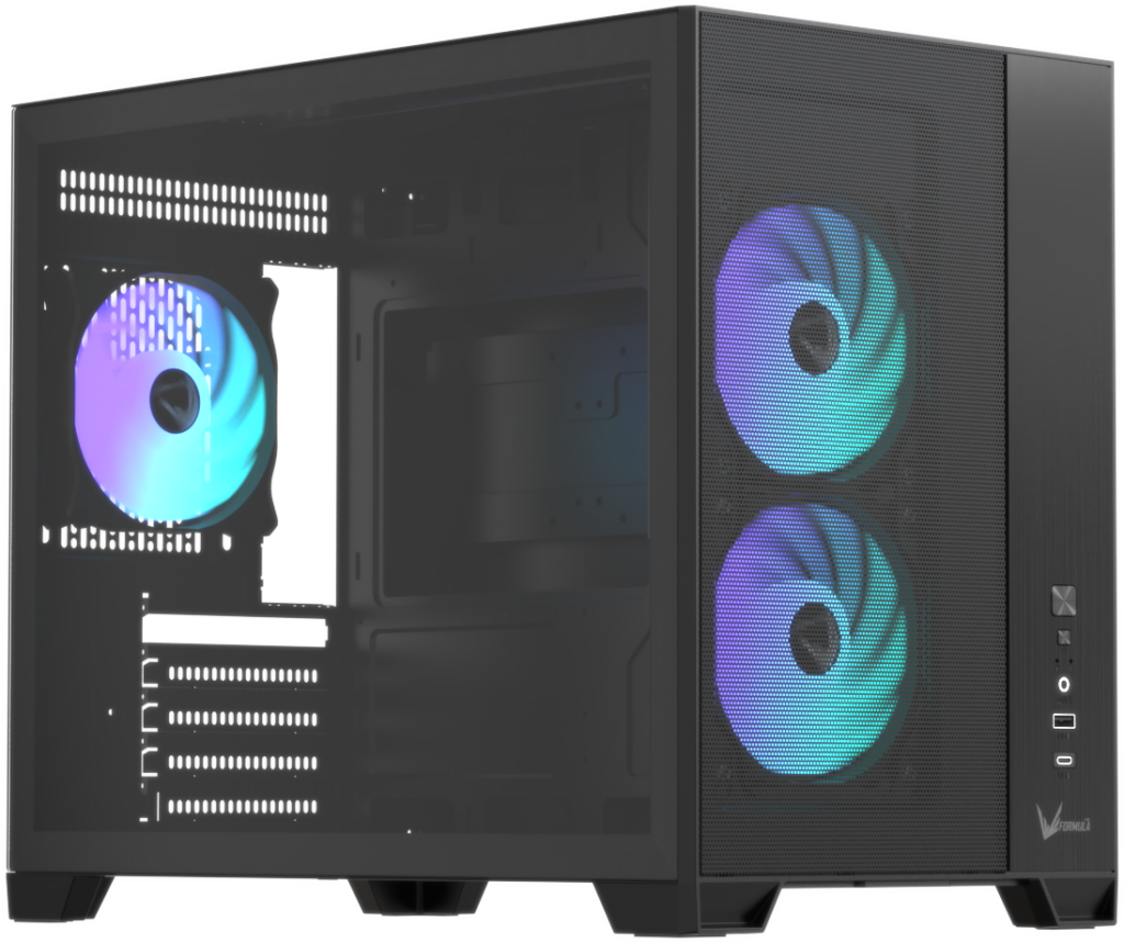 Gabinete Gamer Fórmula V Line Air Mesh G6 Plus Black AR Mid Tower | Panel Frontal de Malla Air Mesh de Alto Flujo de Aire | Incluye 3 Ventiladores ARGB (2 Frontales de 120 mm + 1 Trasero de 120 mm) | Chasis para PC Gaming | Color Negro | Fórmula V Line Air Mesh G6 Plus Black AR