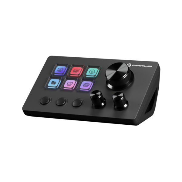 Controlador para Streaming y Creación de Contenido Primus Gaming Imperium 6T | Centro de Mando con 6 Teclas LCD Programables | 3 Perillas Giratorias de Aluminio con Clic | 3 Botones de Acción Rápida | Conexión USB-C a USB-A | Compatible con Windows y macOS | PSD-60BK