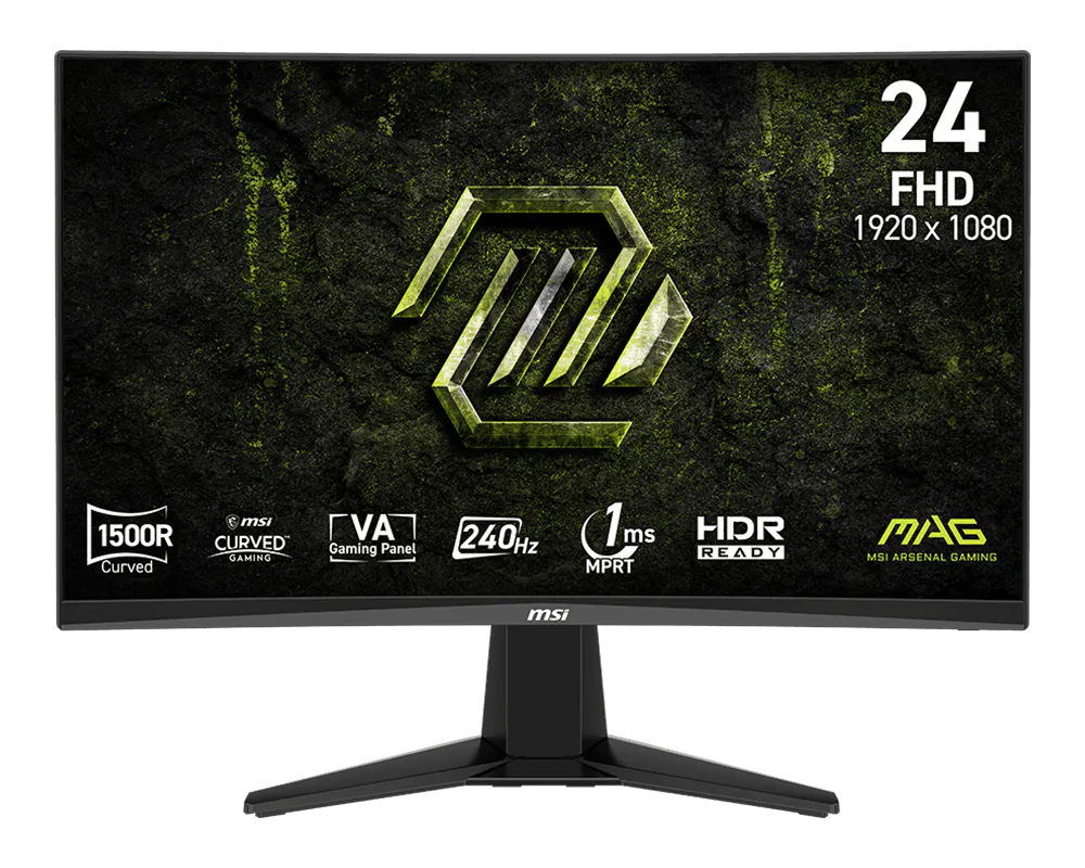 Monitor Gamer Curvo MSI MAG 245C X24 de 23.6 Pulgadas Full HD (1920 x 1080) | Panel VA con Curvatura 1500R | Frecuencia de Actualización de 240Hz | Tiempo de Respuesta de 1ms (MPRT) | Soporte Adaptive-Sync | Contraste Estático 3000:1 | Diseño sin Marcos