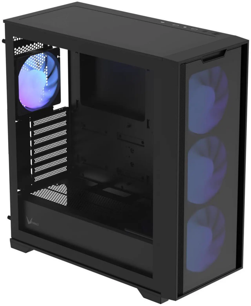 Gabinete Gamer Fórmula V Line Air Mesh GX600 Plus Mid Tower | Compatible con Tarjetas Madre Micro-ATX y Mini-ITX | Incluye 4 Ventiladores ARGB PWM (3 Frontales + 1 Trasero) | Panel Frontal de Malla Air Mesh de Alto Flujo de Aire | Puerto USB Type-C + 2x USB 3.0 | Soporte para GPU de hasta 360 mm y CPU Cooler de 165 mm | Soporte Radiador Superior 240 mm | Color Negro | Fórmula V Line Air Mesh GX600 Plus