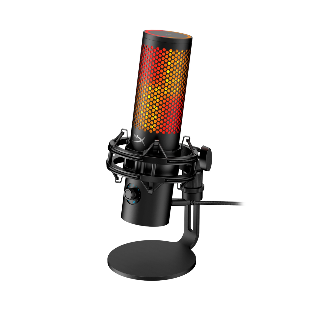 Micrófono USB HyperX QuadCast 2 S RGB | Audio de 32 Bits/192kHz | 3 Cápsulas de Condensador Electret de 14mm | 4 Patrones Polares (Cardioide, Omni, Bidireccional, Estéreo) | Más de 100 LED aRGB | Sensor Pulsar de Silenciamiento | Botón Multifunción | Soporte Antivibración Extraíble