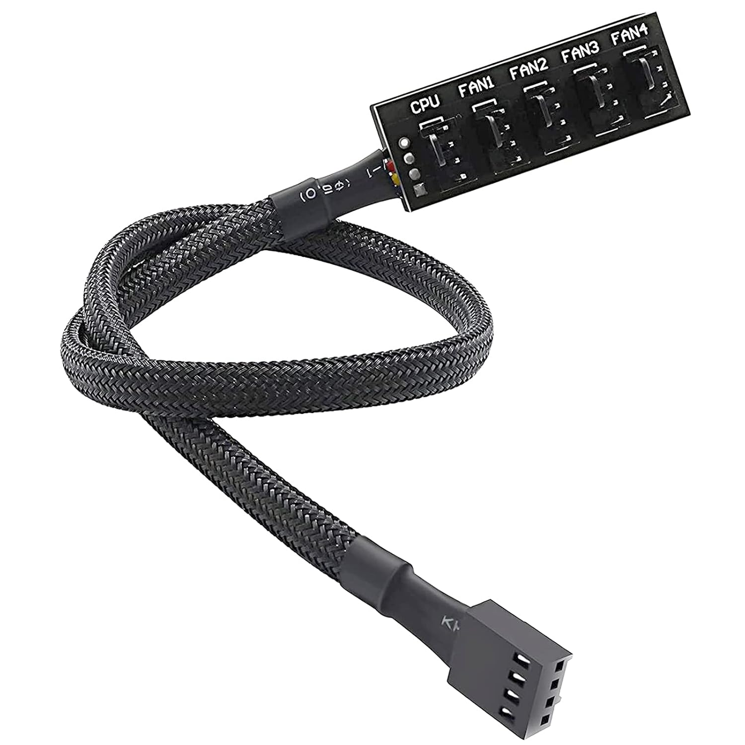 Hub Divisor de Ventiladores PWM de 1 a 5 Puertos ThreeBulls | Cable Adaptador Splitter para Abanicos de PC de 4 Pines y 3 Pines | Cubierta con Enmallado Trenzado de Nailon Negro de 40 cm | Respaldo Adhesivo 3M para Chasis | Alimentación y Control de Velocidad Centralizado | ThreeBulls 5-Way Fan Splitter Hub