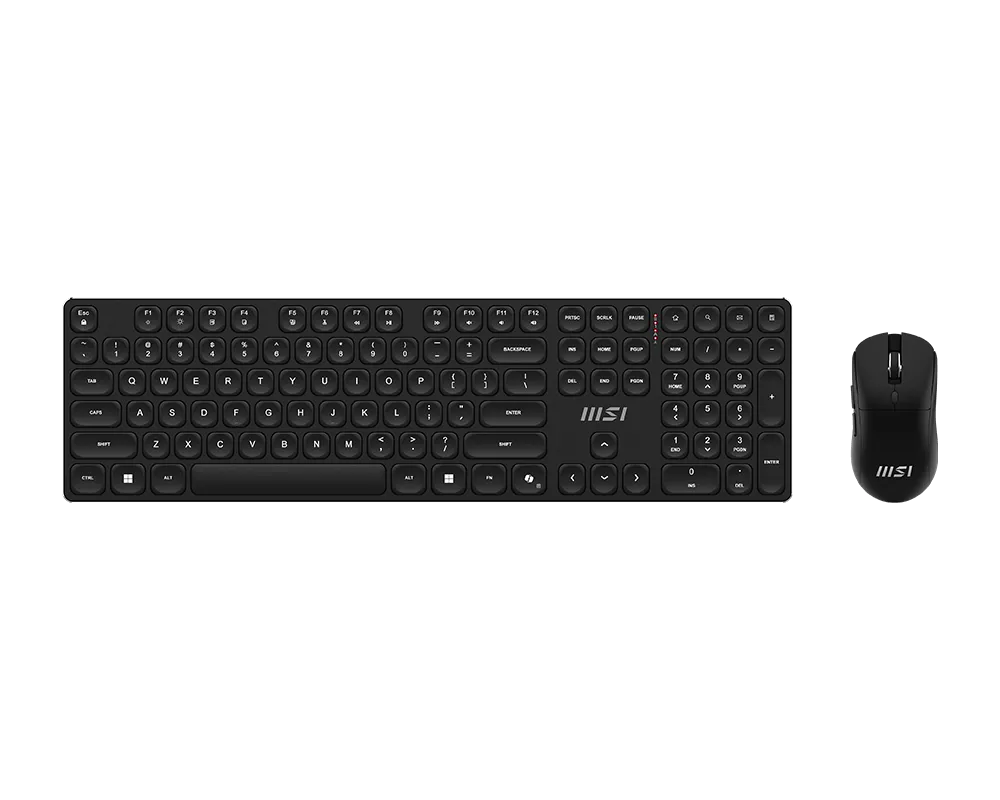 Combo Inalámbrico de Teclado y Mouse MSI FORGE K210 WIRELESS | Conexión Inalámbrica Estable de 2.4 GHz con Nano Receptor USB Único | Teclado con Teclas Silenciosas de Perfil Bajo y Atajos Multimedia | Mouse Óptico Ergonómico con DPI Ajustable hasta 1600 DPI | Diseño Resistente a Derrames y Ahorro de Energía Automático