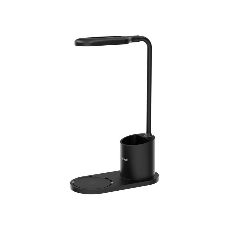 Lámpara LED de Escritorio Xtech XTA-701 Multifuncional 3 en 1 | Base con Cargador Inalámbrico Rápido Qi de 15W y Portalápices Integrado | 3 Modos de Iluminación Regulables (Luz Fría, Cálida y Blanca Cálida) | Cuello Flexible Tipo Cuello de Cisne | Control Táctil y Entrada USB-C | XTA-701