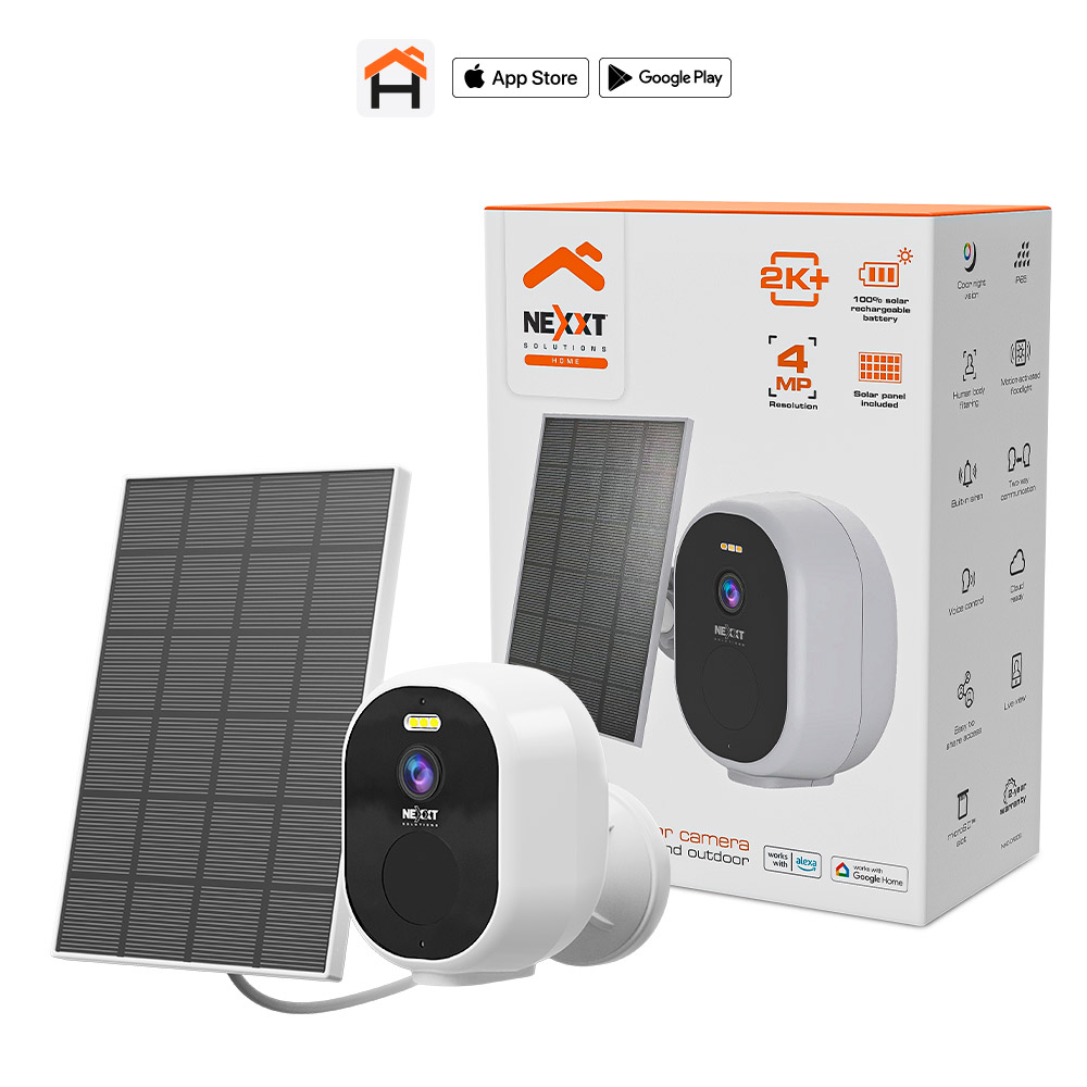 Cámara de Seguridad Wi-Fi Nexxt Solutions NHC-OF20S con Panel Solar Incluido | Resolución 2K+ (4MP) | Batería Recargable 100% Inalámbrica para Interiores y Exteriores | Visión Nocturna en Color | Detección de Figuras Humanas | Sirena Integrada y Audio Bidireccional | Clasificación IP65 | NHC-OF20S