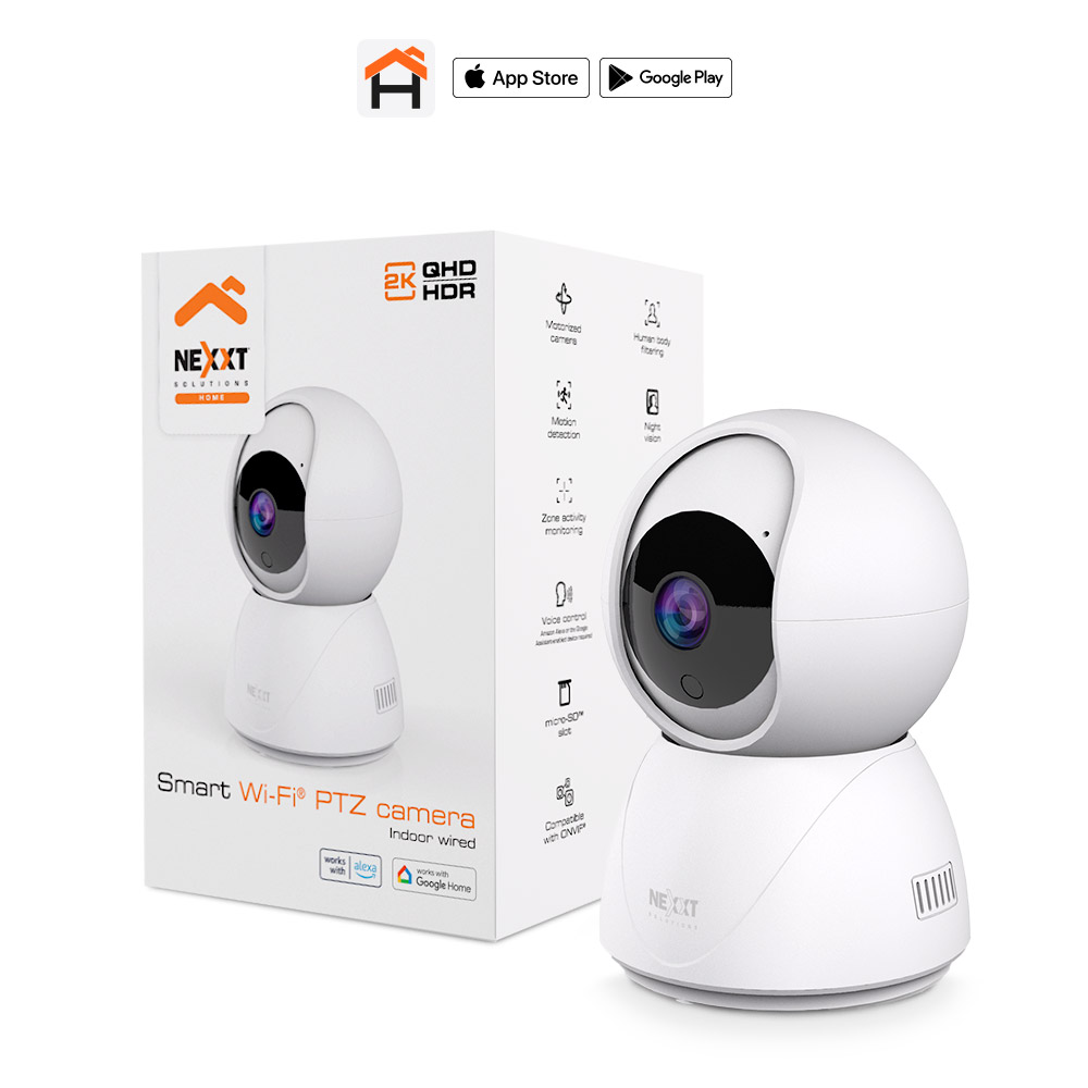 Cámara de Seguridad Nexxt NHC-IP11 Motorizada Wi-Fi para Interior | Resolución 2K QHD (3MP) | Sensor CMOS 1/2.8" | Lente Fijo de 4mm | Giro Horizontal 355° y Vertical 55° (PTZ) | Visión Nocturna hasta 10m | Filtro de Detección de Figura Humana | Audio Bidireccional | Compatible ONVIF | microSD hasta 128GB | Color Blanco