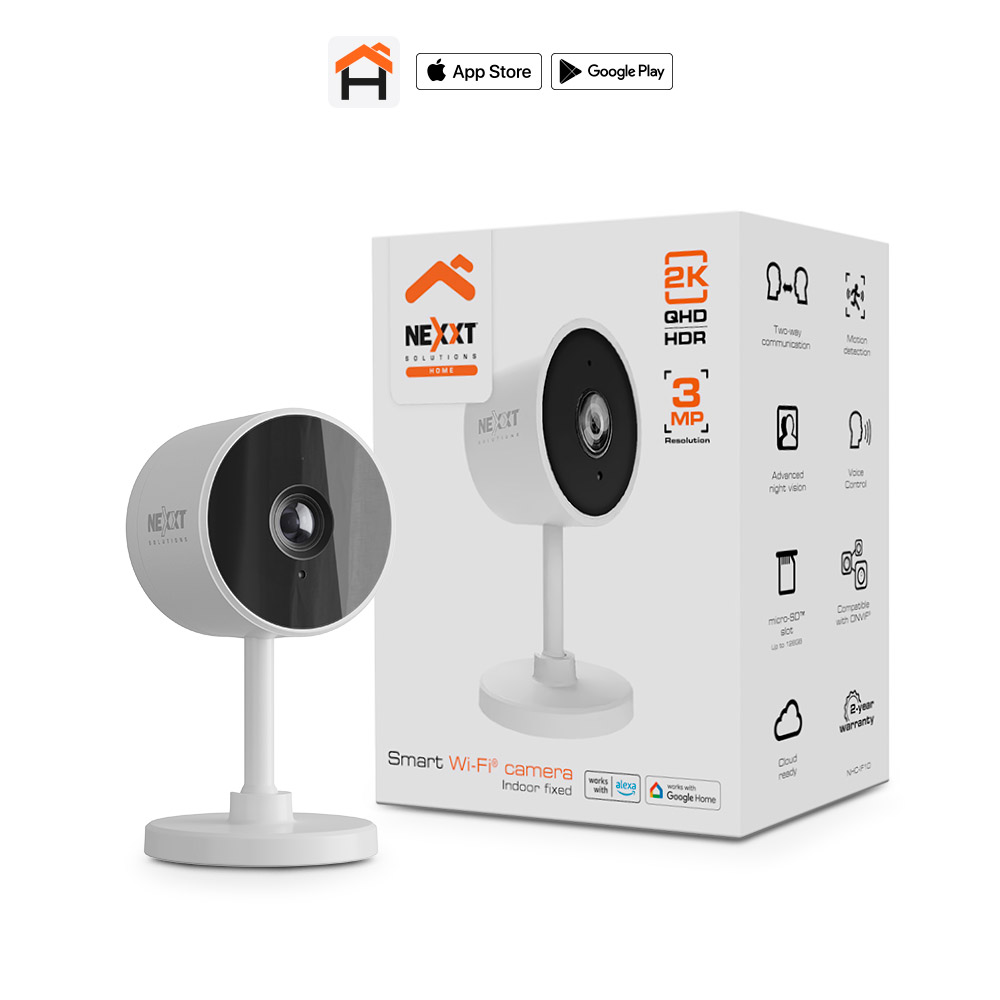 Cámara de Seguridad Interior Fija Wi-Fi Nexxt Solutions NHC-IF10 de 2K QHD (3MP) HDR | Visión Nocturna Infrarroja Avanzada | Audio Bidireccional con Sirena Integrada | Detección Inteligente de Movimiento y Sonido | Compatibilidad ONVIF para NVR | Ranura MicroSD hasta 128GB | Alimentación USB-C | NHC-IF10