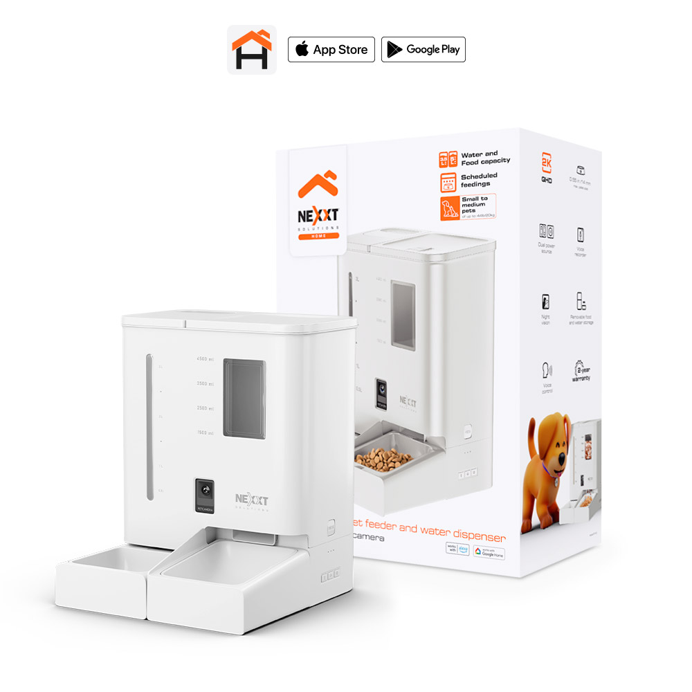 Dispensador Inteligente Wi-Fi Nexxt Solutions NHA-P710 de Alimento y Agua para Mascotas | Cámara 2K QHD Integrada con Audio Bidireccional | Depósito Dual con Capacidad de 5 Litros para Alimento Seco y 3.5 Litros para Agua | Conectividad Wi-Fi de Doble Banda (2.4 GHz / 5 GHz) | Para Mascotas de hasta 20 kg (44 lb) | NHA-P710