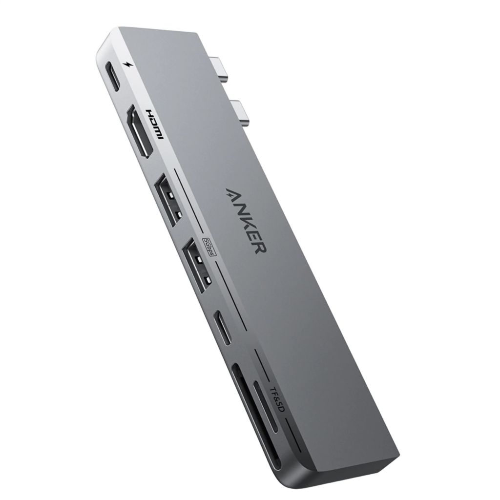 Hub USB-C Anker 547 (7 en 2) para MacBook | 1x USB-C Multifunción PD 100W Entrada/Salida + 5Gbps + Video 5K@60Hz | 1x HDMI 2.0 hasta 4K@60Hz | 2x USB-A 3.2 Gen 1 5Gbps | 1x USB-C 3.2 Gen 1 5Gbps | Lector SD y microSD UHS-I | HDCP 2.2 | Ancho de Banda Total 40Gbps | A8354