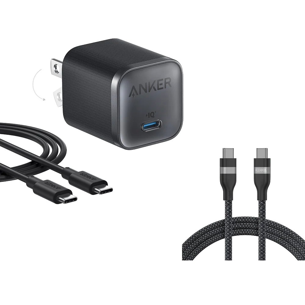 Bundle Anker Nano Charger 45W GaN + Cable USB-C a USB-C de 240W (6ft, Trenzado Reciclado) | Carga Rápida Samsung Super Fast Charging | Protocolo PPS | Compacto de 33x32x36.9mm | Compatible Samsung, Apple, Google Pixel | Modelo B2692