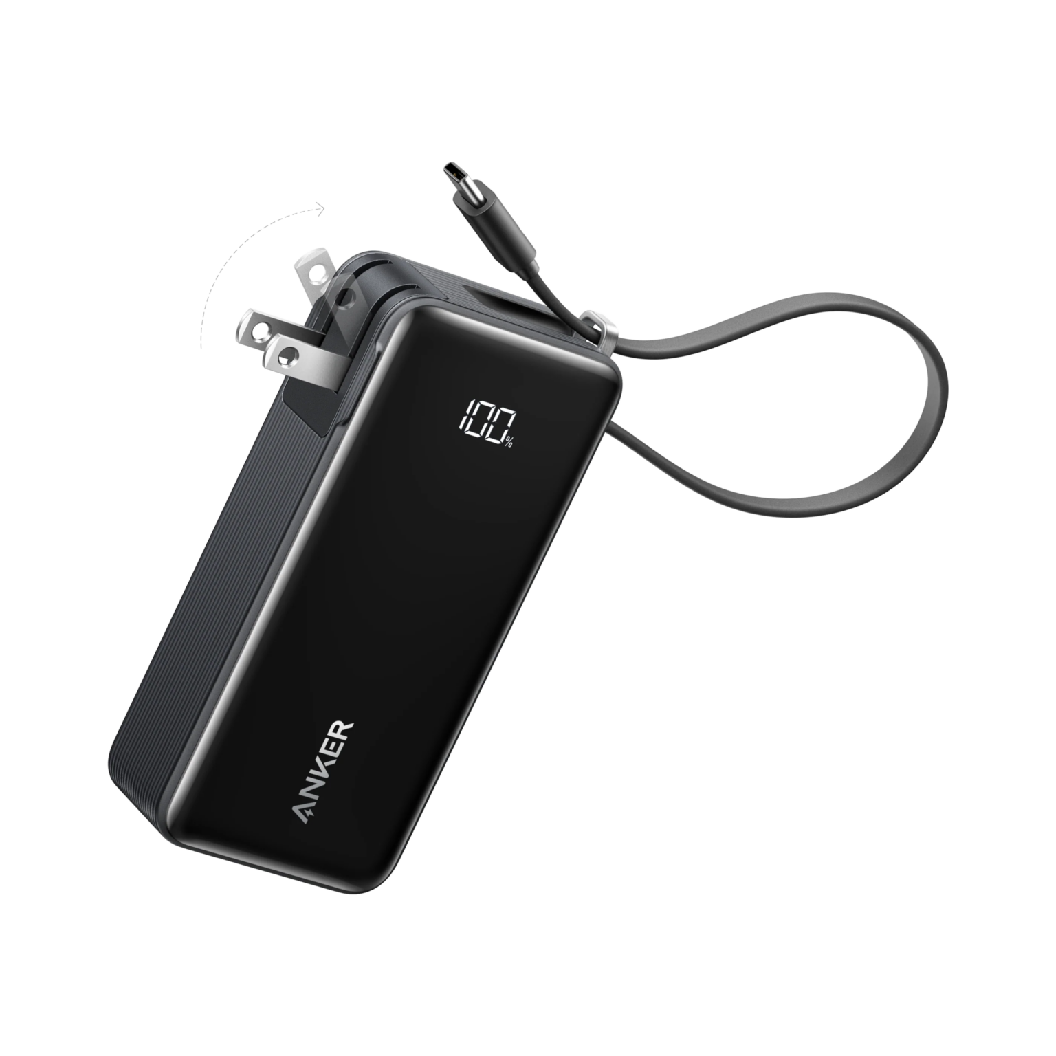 Batería Portátil Anker Fusion 10K con Enchufe Plegable y Cable USB-C Integrado | 3 en 1: Power Bank 10,000mAh + Cargador de Pared 30W + Cable | Carga Rápida Bidireccional | Pantalla LED | Modelo A1637
