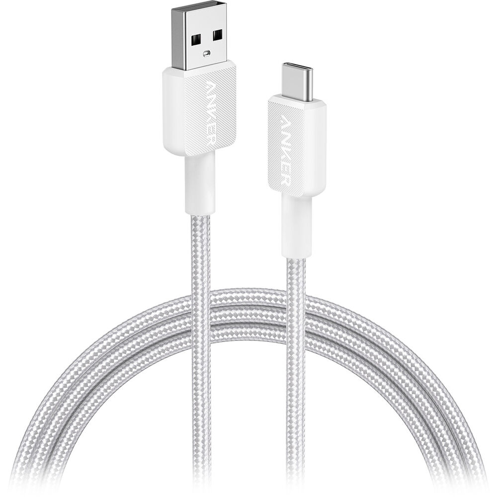Cable Anker 322 PowerLine USB-A a USB-C de 6ft/1.8m (Paquete de 2) | USB 2.0 hasta 480Mbps | Carga Rápida hasta 15W | Núcleo de Fibra de Aramida | Exterior de Nylon Trenzado Doble | Conectores Soldados por Láser | Vida Útil de hasta 10,000 Flexiones | Certificación USB-IF | A81H6