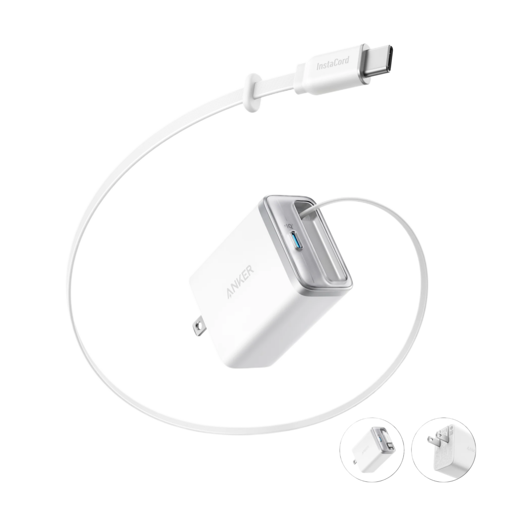 Cargador Anker Nano 35W con Cable USB-C Retráctil Integrado (Anker InstaCord) | 2 Puertos USB-C | Cable Extensible de 2.3ft Resistente a 20,000 Flexiones y Retracciones | Distribución Automática de Potencia | Compacto como AirPods Pro (2ª Gen) | Compatible iPhone, Galaxy, Pixel