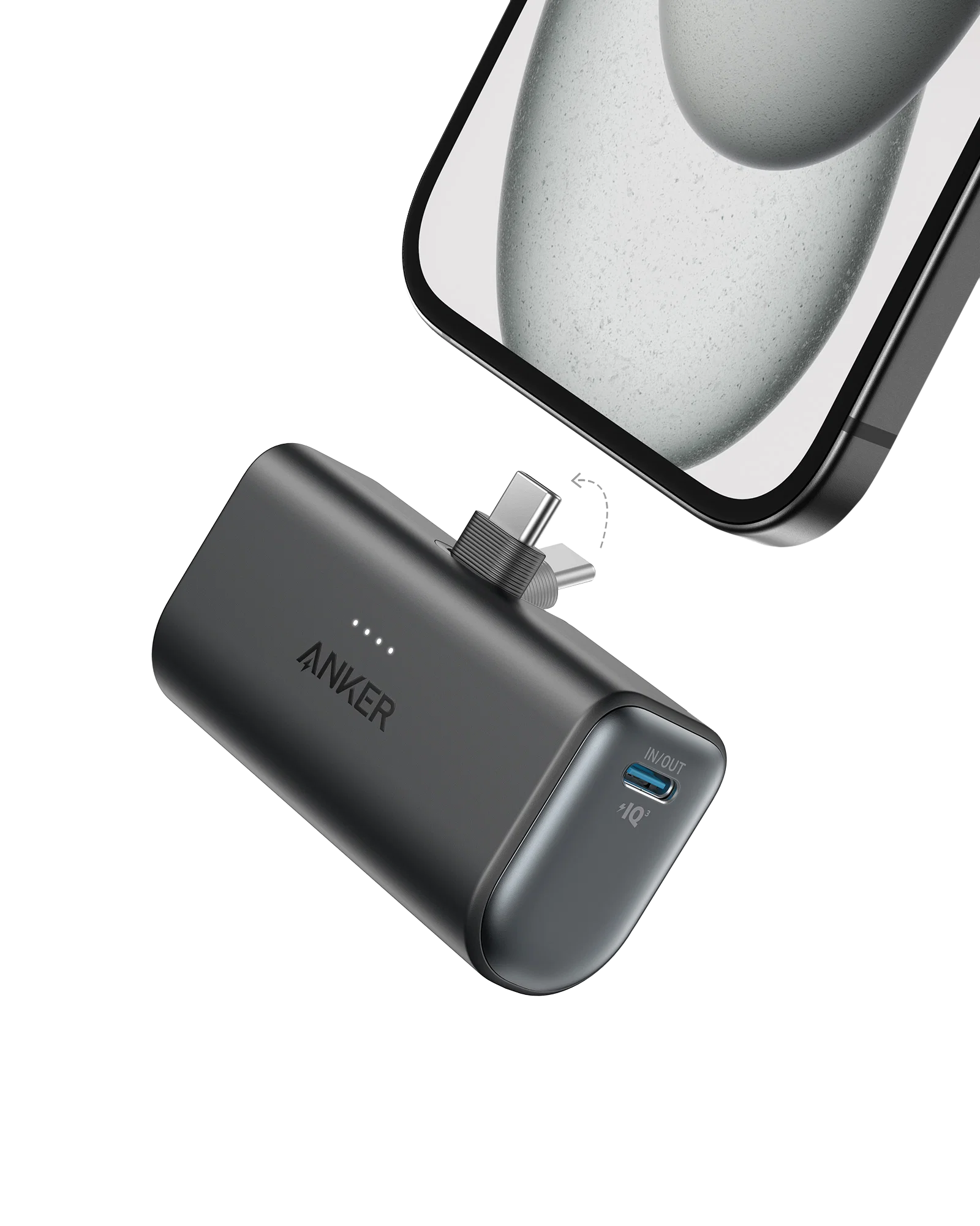 Batería Portátil Anker Nano Negra (Black Stone) con Conector USB-C Plegable Integrado | 5,000mAh | Carga Bidireccional | 2 Puertos USB-C | ActiveShield 2.0 | Compatible con Fundas hasta 4.9mm | 75% Material Reciclado (PCR) | Modelo A1653