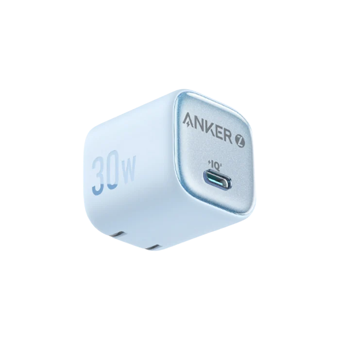 Cargador Anker Zolo 30W USB-C Azul (PD 3.0) | Certificación TÜV | Tecnología GaN II | Tecnología PowerIQ 3.0 | Funciona hasta 13°C Más Frío | Diseño Apilado 3D Transparente 25% Más Compacto | Enchufe Plegable | Compatible iPhone, Android, USB-C | SKU A2698J31