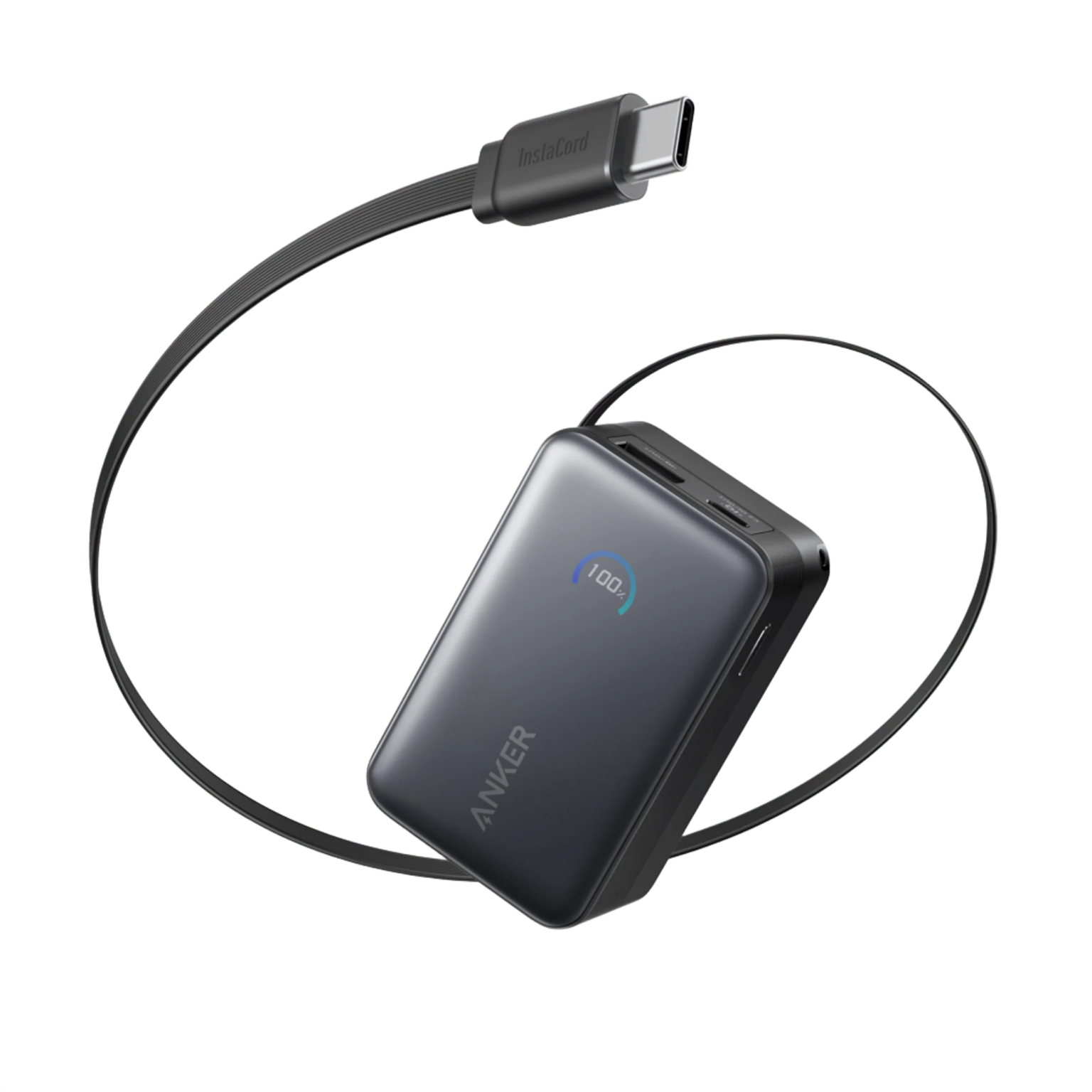 Batería Portátil Anker Nano 10K 45W Negra con Cable USB-C Retráctil Integrado (Anker InstaCord) | 10,000mAh | Entrada de Recarga 30W | 3 Puertos (USB-C Cable + USB-C + USB-A) | Pantalla Inteligente Sensible a la Luz | Carga de Paso | Cable Resistente a 20,000+ Flexiones | Compatible iPhone, Samsung, Galaxy | Modelo A1638H11