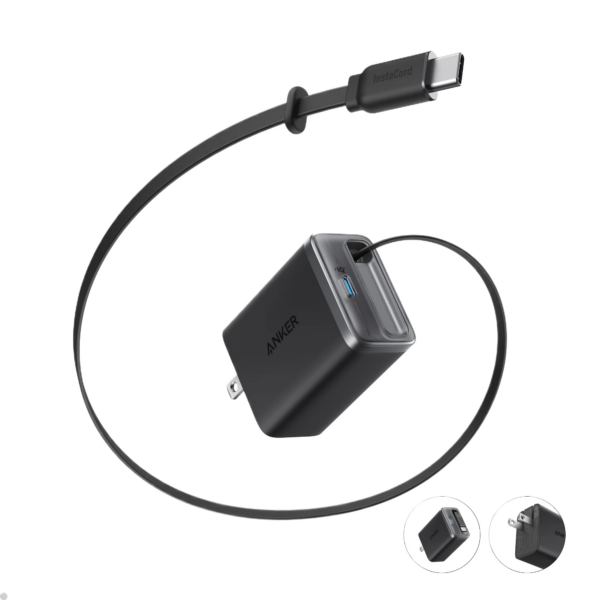 Cargador Anker Nano 35W con Cable USB-C Retráctil Integrado (Anker InstaCord) | 2 Puertos USB-C | Cable Extensible de 2.3ft Resistente a 20,000 Flexiones y Retracciones | Distribución Automática de Potencia | Compacto como AirPods Pro (2ª Gen) | Compatible iPhone, Galaxy, Pixel