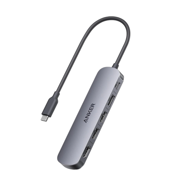 Concentrador Adaptador USB-C Anker 5 en 1 con Salida HDMI 4K | Entrega de Energía Rápida Power Delivery de hasta 100W (Paso de Carga a 90W) | 1 Puerto USB-A 3.0 de 5Gbps + 2 Puertos USB-A 2.0 para Periféricos | Chasis de Aluminio Portátil para MacBook, Windows y ChromeOS | A8357