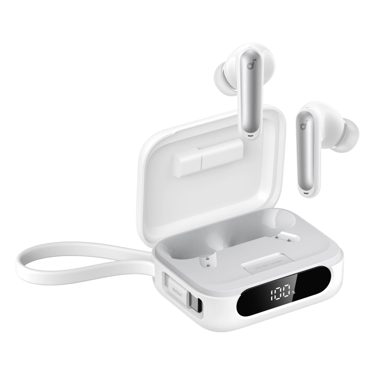 Auriculares Inalámbricos con Cancelación Activa de Ruido Adaptativa Soundcore P41i de Anker | Estuche de Carga 2 en 1 con Power Bank Integrada de 3,000mAh y Soporte para Celular (Phone Stand) | Autonomía Masiva de hasta 192 Horas de Reproducción Total | Pantalla Digital LED de Porcentaje | Carga Inversa para Teléfonos Móviles de 10W | White | A3937