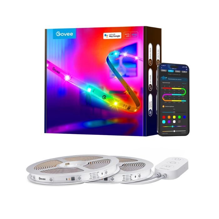 Tira de Luces LED Inteligente Govee RGBIC de 5 Metros | Recubrimiento Protector de Resina Epóxica Transparente | Conectividad Dual Wi-Fi y Bluetooth | Control por Voz con Alexa y Google Assistant | Sincronización Rítmica con Música y Efectos Segmentados | App Govee Home | Modelo H612A / H618C / H612AAD110M