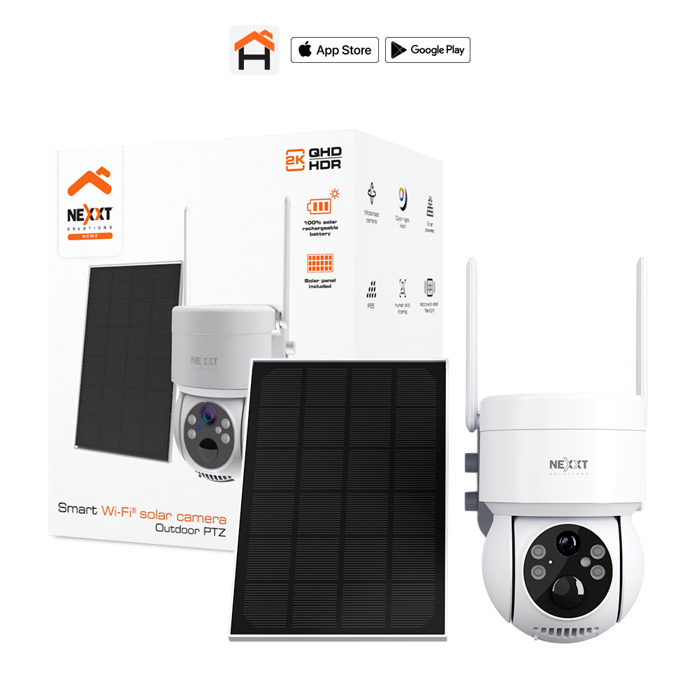 Cámara de Seguridad PTZ con Panel Solar Wi-Fi para Exteriores Nexxt Home (NHC-OP20S) | Resolución 2K QHD 3MP con HDR | Movimiento Motorizado Pan-Tilt | Batería Recargable 100% Inalámbrica con Panel Solar Incluido | Visión Nocturna a Color y Foco LED Disuasivo | Detección de Figura Humana con Sirena Integrada | Audio Bidireccional e IP65 | Funciona con Alexa y Google Home | NHC-OP20S