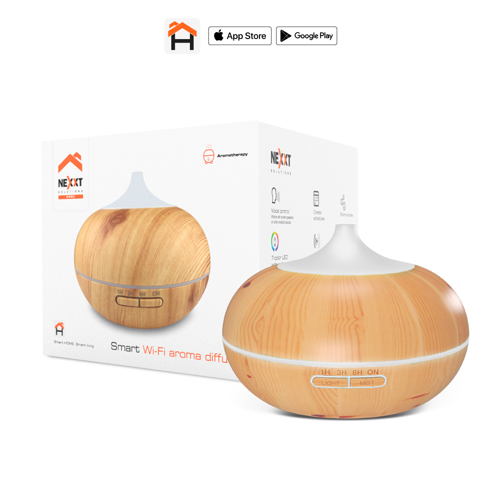 Difusor de Aroma Inteligente Wi-Fi Nexxt Home (NHA-A600) para Aromaterapia y Humidificación | Tecnología de Ultrasonido Ultrasilenciosa | Luz LED de Ambientación de 7 Colores (Modos Tenue y Brillante) | Hasta 10 Horas Continuas con Apagado Automático por Falta de Agua | Cobertura de hasta 20 m² | Compatible con Alexa, Google Home y Siri | Acabado Estilo Madera | NHA-A600