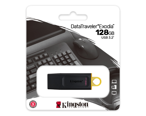 Memoria USB Kingston DataTraveler Exodia | USB 3.2 Gen 1 | Capacidades de 64GB, 128GB y 256GB | Tapa Protectora y Argolla para Llavero | Colores Múltiples según Capacidad | Compatible Windows 11/10, macOS, Linux y Chrome OS