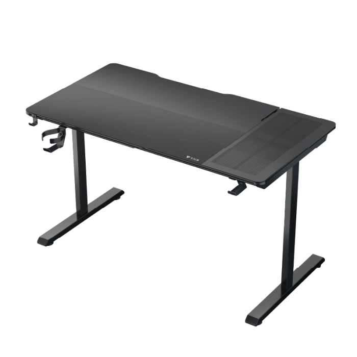 Escritorio Gamer ThunderX3 LAB-X LITE de 130 cm | Superficie de Trabajo con Acabado Texturizado en Fibra de Carbono | Estructura de Acero Macizo con Patas en T | Bandeja Organizadora de Cables y Pasacables Integrados | Gancho para Auriculares y Portavasos | Soporta hasta 80 kg | Color Negro