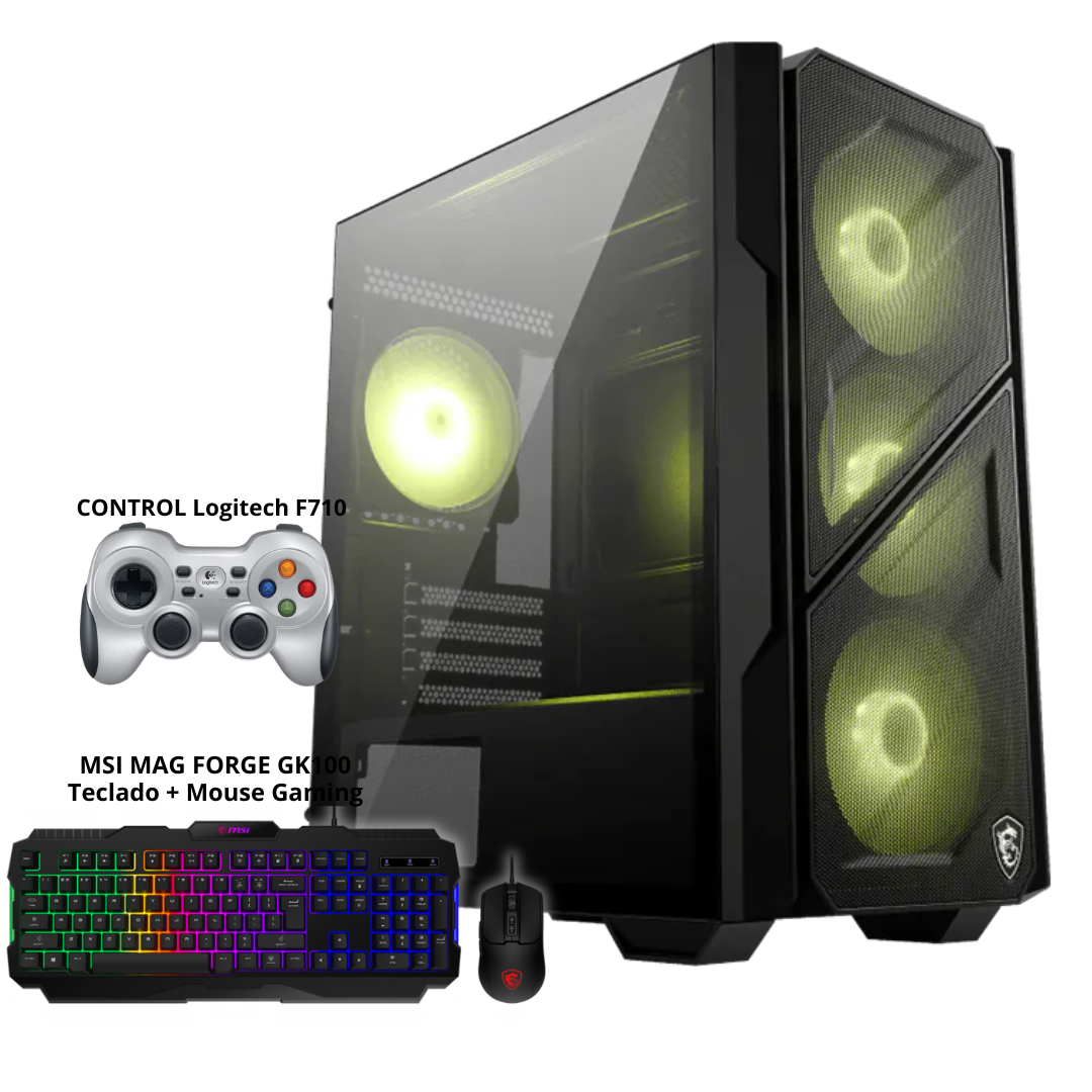 PC Gaming MSI 110R Airflow RX 5700 XT 8GB | Ryzen 5 5600 | RAM 16GB a 3200MHz | Almacenamiento SSD SATA de 512GB | Fuente Deepcool 650W 80 Plus Bronce | CPU Cooler Thermalright | 4 ventiladores RGB | Incluye control, teclado y mouse de regalo