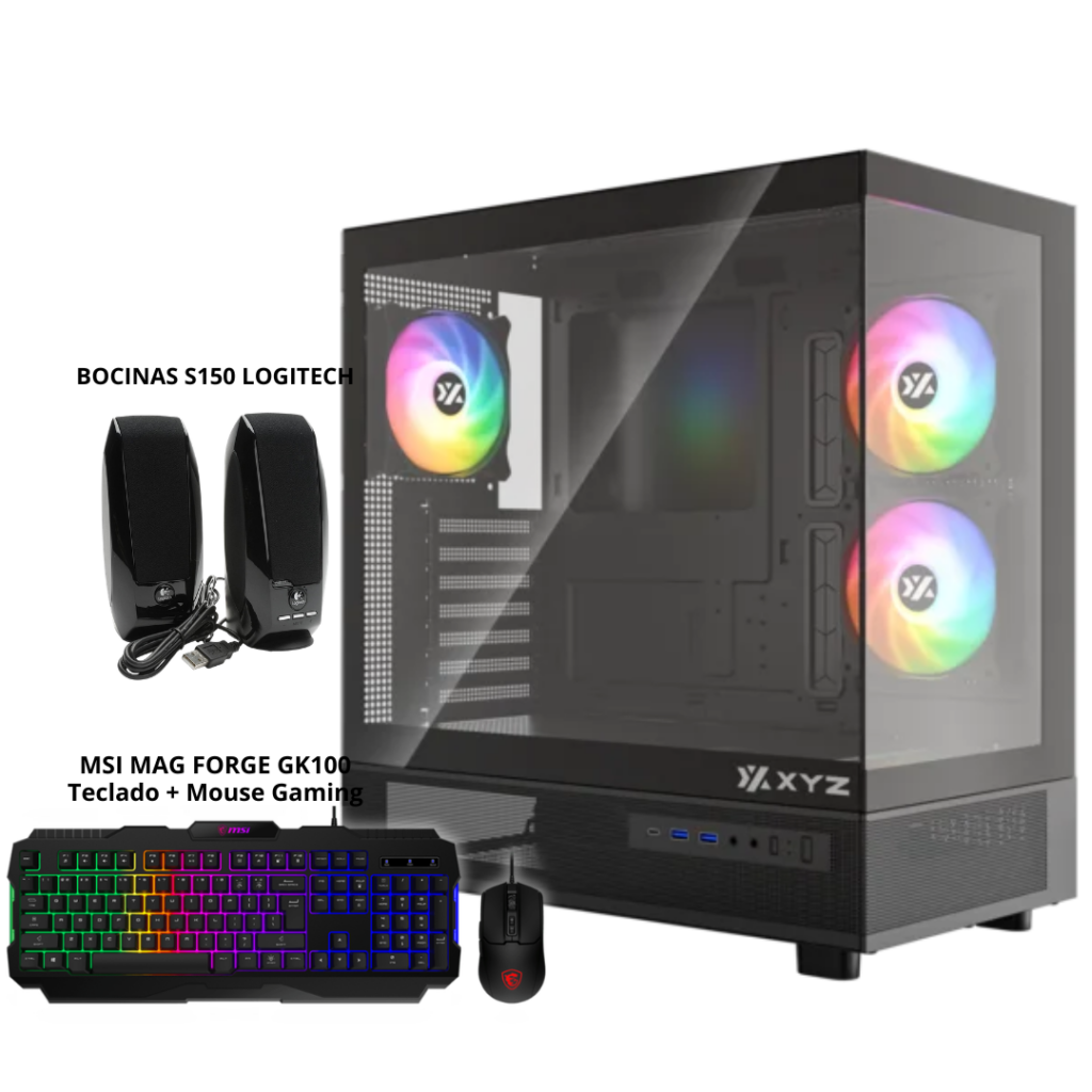 PC Gaming Aurorax X50 RX 5700 XT 8GB | Ryzen 5 5600 | RAM (2x8GB)16GB a 3200MHz | Almacenamiento SSD SATA de 512GB | Fuente Deepcool 650W 80 Plus Bronce | CPU Cooler Thermalright | 4 ventiladores RGB | Incluye Bocinas, Teclado y Mouse de Regalo
