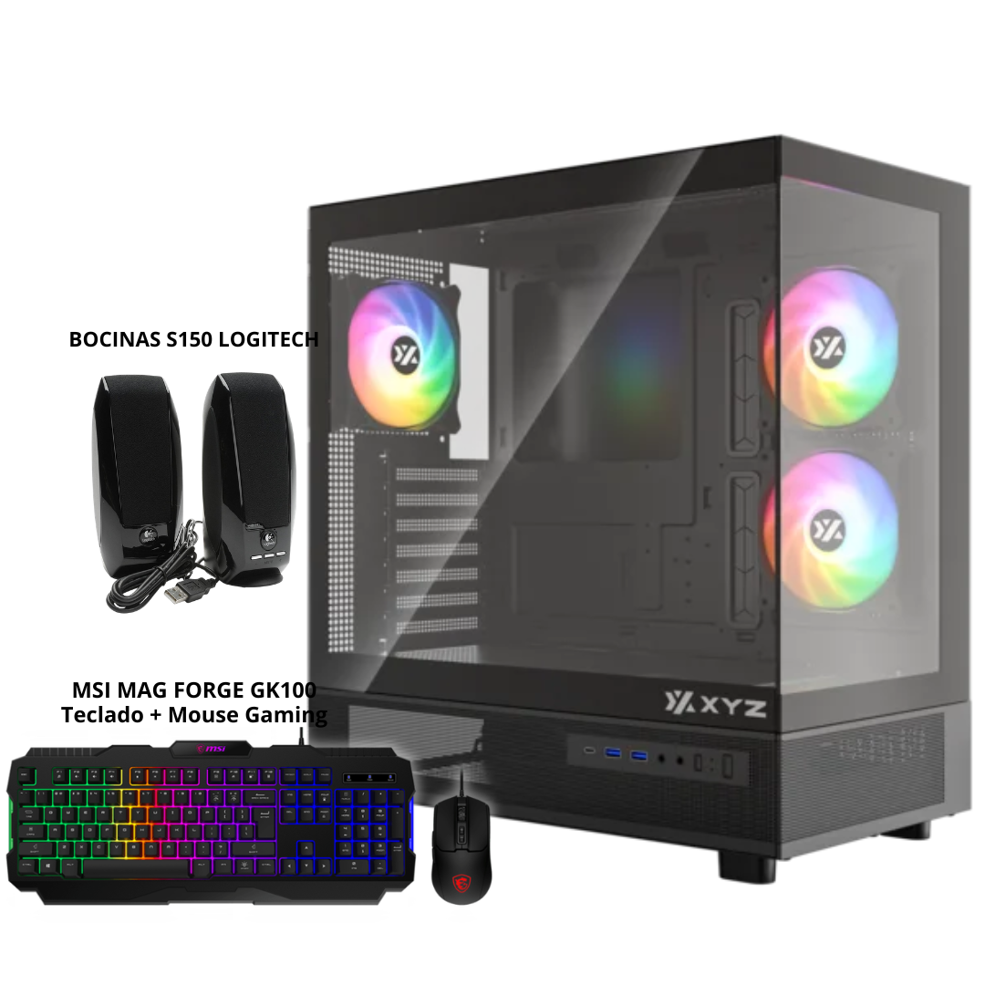 PC Gaming Aurorax X50 RX 5700 XT 8GB | Ryzen 5 5600 | RAM (2x8GB)16GB a 3200MHz | Almacenamiento SSD SATA de 512GB | Fuente Deepcool 650W 80 Plus Bronce | CPU Cooler Thermalright | 4 ventiladores RGB | Incluye Bocinas, Teclado y Mouse de Regalo