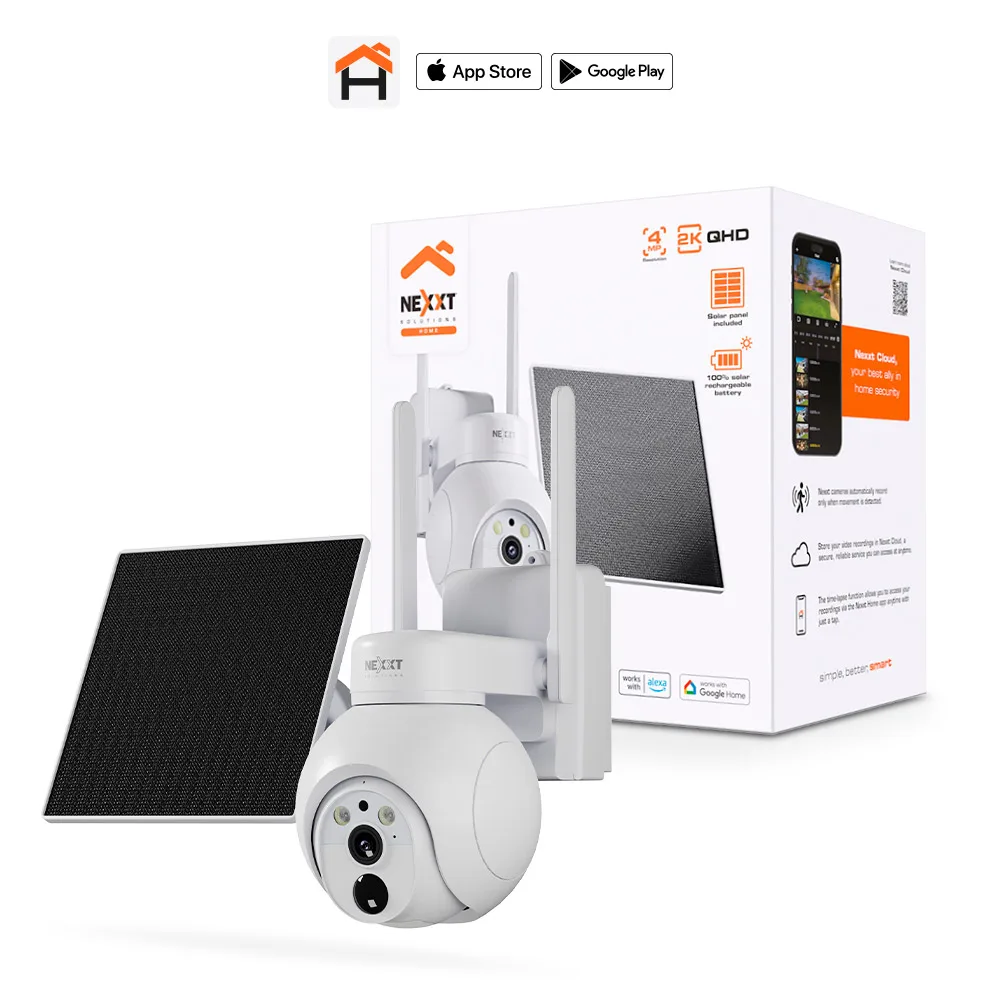 Cámara de Seguridad 4G LTE Nexxt NHC-OP40SL con Panel Solar | Funciona con SIM, sin Wi-Fi | PTZ para Exterior | Resolución 2K (4MP) | Visión Nocturna a Color | Audio Bidireccional | Sirena Integrada | Almacenamiento en la Nube o microSD hasta 128GB | App Nexxt Home | NHC-OP40SL