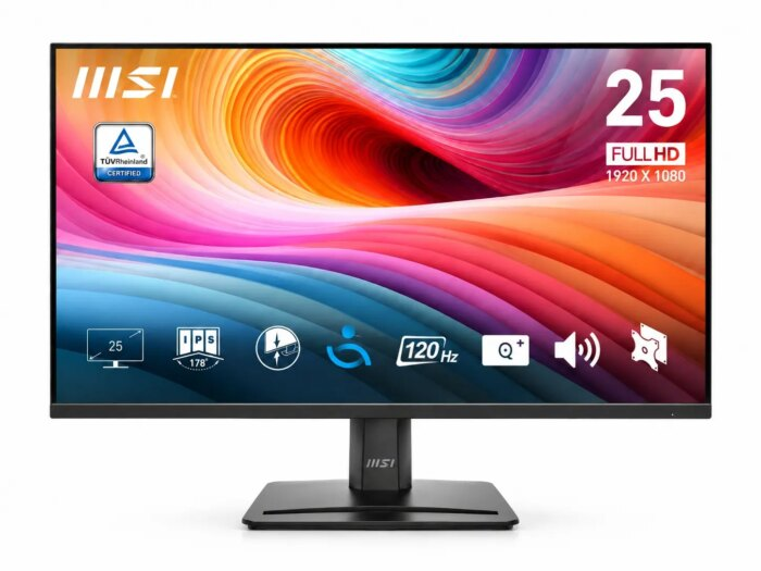 Monitor para Oficina y Gaming MSI PRO MP251 E2 de 24.5 Pulgadas Full HD (1920x1080) | Panel IPS con Tasa de Refresco de 120Hz y 1ms MPRT | Tecnología EyesErgo Antiparpadeo y Menos Luz Azul | Altavoces Integrados y Soporte VESA | HDMI y VGA | Producto Impecable (Detalles en Caja) con 12 Meses de Garantía | MSI PRO MP251 E2