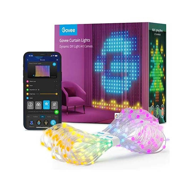 Cortina de Luces LED Inteligentes Govee Curtain Lights H70B1 de 520 LEDs RGBIC | Pantalla Dinámica de Píxeles Personalizables y Sincronización con Música | Control por App Govee Home, Alexa y Asistente de Google | IP65 Resistente al Agua para Interiores y Exteriores | Govee H70B1