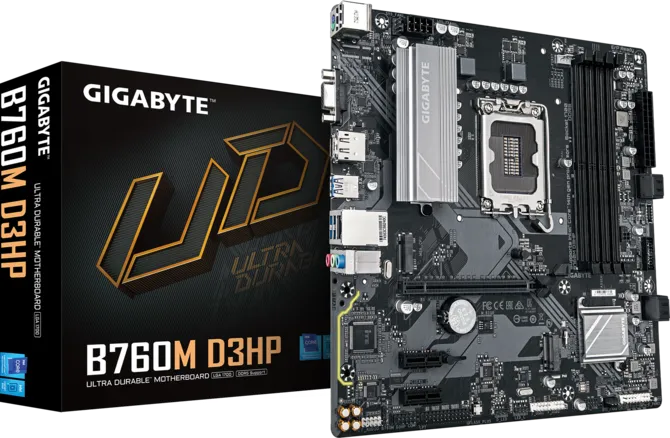 Placa Madre Gigabyte B760M D3HP Socket LGA1700 DDR5 | Chipset Intel B760 | Micro-ATX | 2 M.2 PCIe 4.0 | 4 SATA | HDMI + DisplayPort + VGA | 12va a 14va Gen Intel