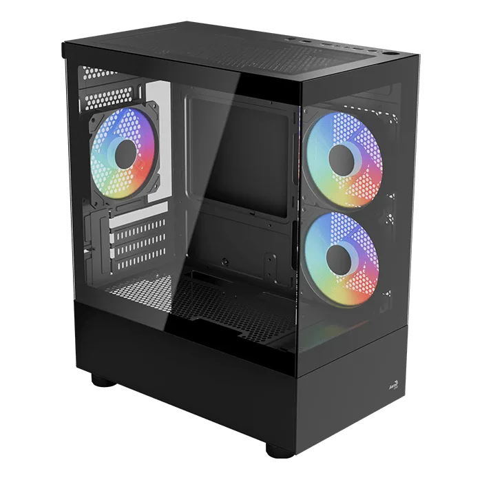 Gabinete AeroCool Viewport Mini | Mini-Tower | Paneles de Vidrio Templado Frontal y Lateral | Incluye 3 Ventiladores ARGB | Soporta Placas Micro-ATX / ITX