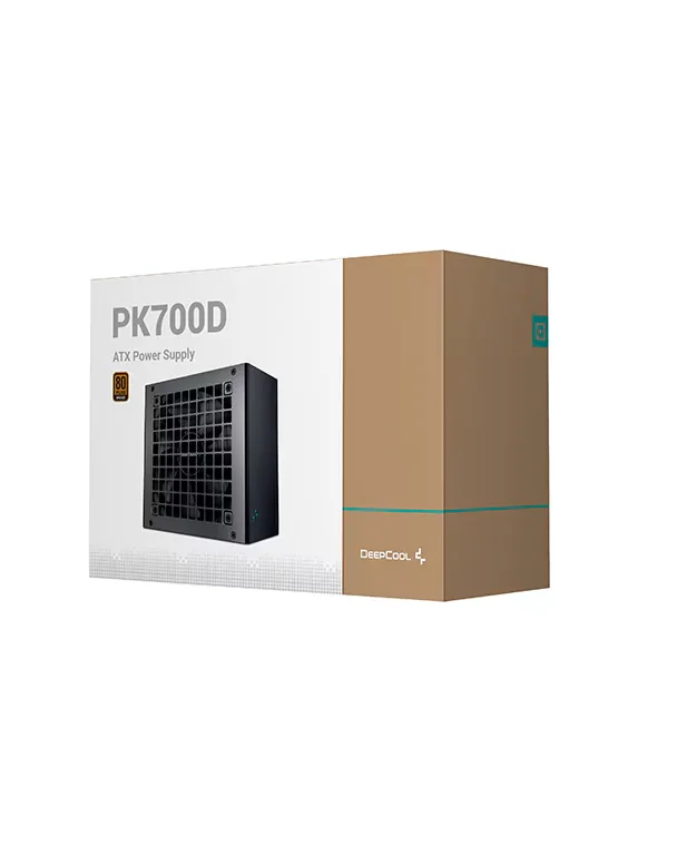 Fuente de Poder DeepCool PK700D 700W 80 PLUS Bronze | Estándar ATX12V V2.4 con cables negros fijos | Eficiencia de 85% o más a carga típica | Ventilador de 120 mm con rodamiento Hypro | Conversión DC-DC en los rieles de 3.3 V y 5 V | Protecciones SCP, OPP, OTP, OVP, OCP y UVP | Capacitores de Taiwán | Dimensiones de 150 x 140 x 86 mm