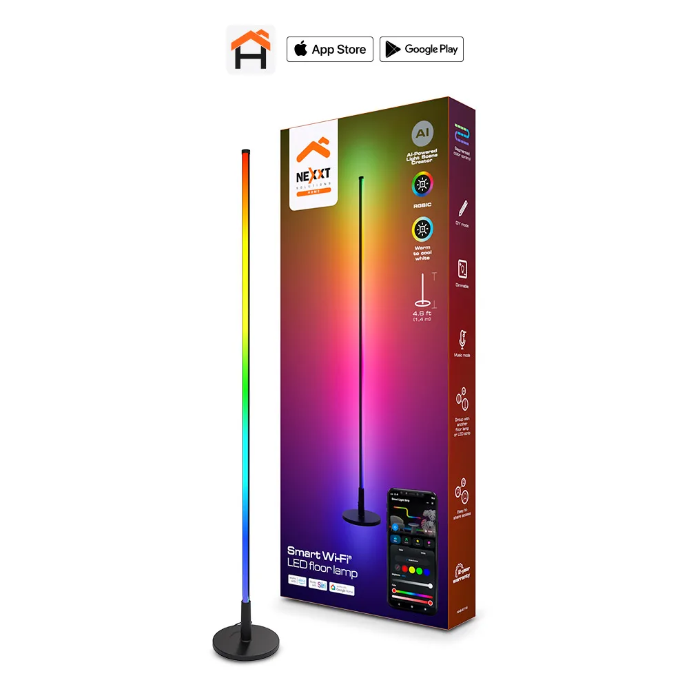 Lámpara de Piso LED Inteligente Nexxt NHB-S716 con Wi-Fi | Tecnología RGBIC con Iluminación Multicolor Segmentada | Blancos Ajustables de Cálido a Frío | Creación de Escenas con IA a partir de Fotos | Sincronía con Música | Control por App Nexxt Home y Voz (Alexa, Siri y Google Assistant) | Diseño Minimalista | NHB-S716